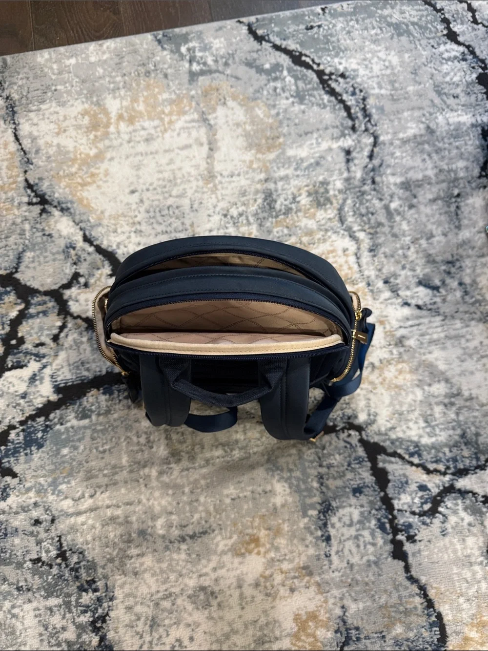 Michael Kors Navy Blue Backpack with Gold Hardware